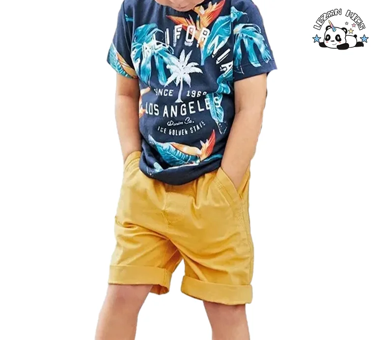 LEZONKIDS - New Print Clothing Shorts Short Sleeve Two-Piece Set Summer Kids Little Boys Clothing Sets